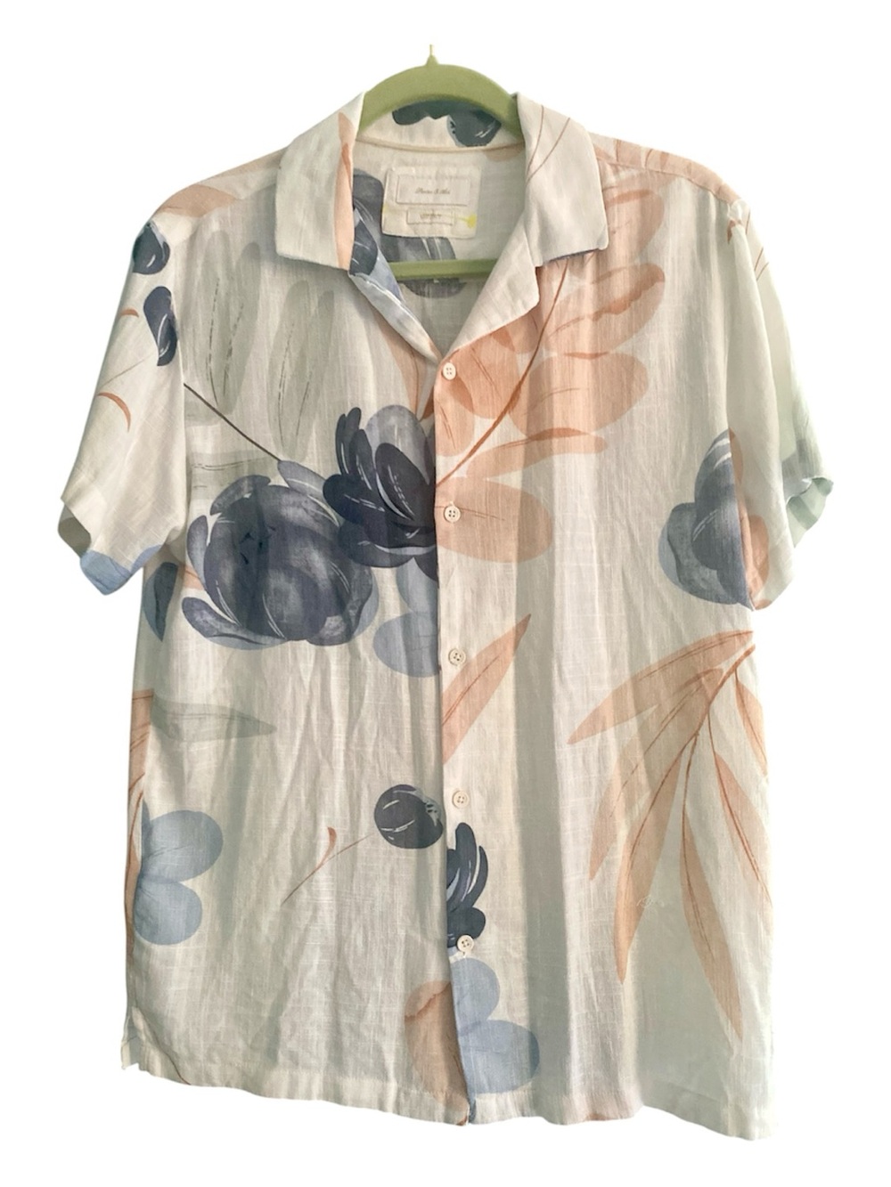 Porter & Ash Floral Linen Blend Short Sleeve Button Down Camp Shirt M